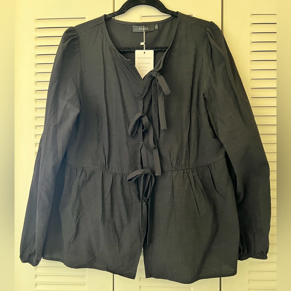 Zesica Black Long Sleeve Top with Ties